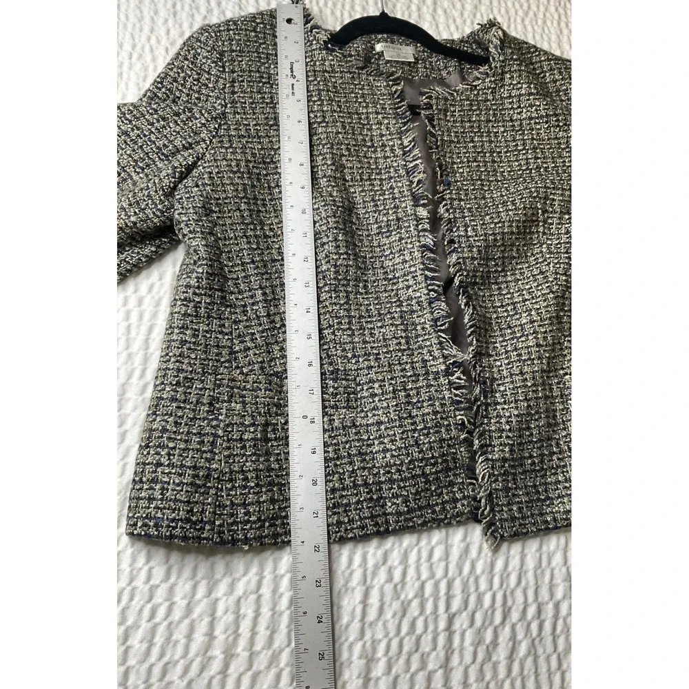 VAN HEUSEN STUDIO Women's Tweed Blazer Jacket LG Open Front Fringed - Picture 6 of 6